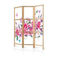 PARAVENT Japanischer 3-tlg 135x172 cm Bunte Blumen - Rosa, Holz/Textil (135/172/3cm) - Muralo