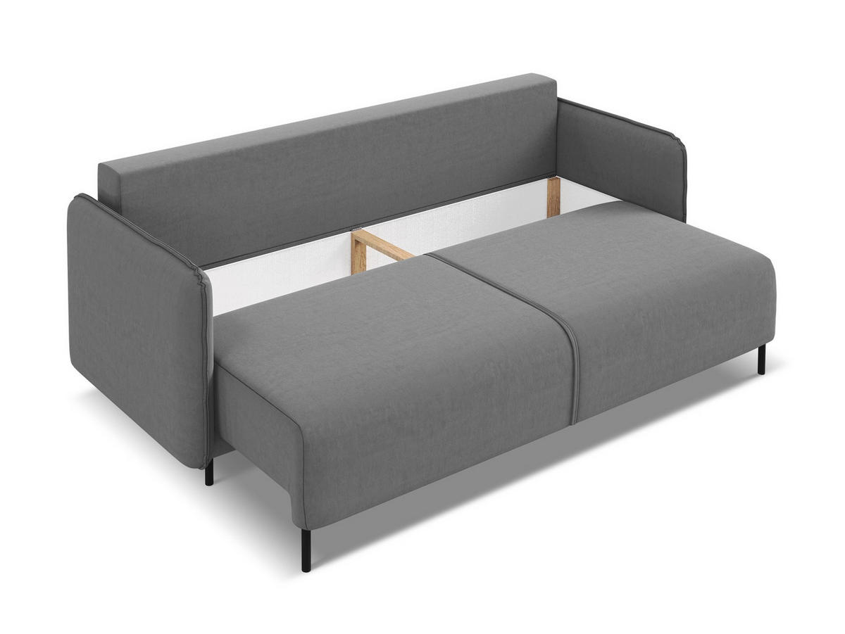3-SITZER SOFA mit Schlaffunktion Samt Stoff Grau - Schwarz/Grau, Holz/Textil (226/90/92cm) - Makamii