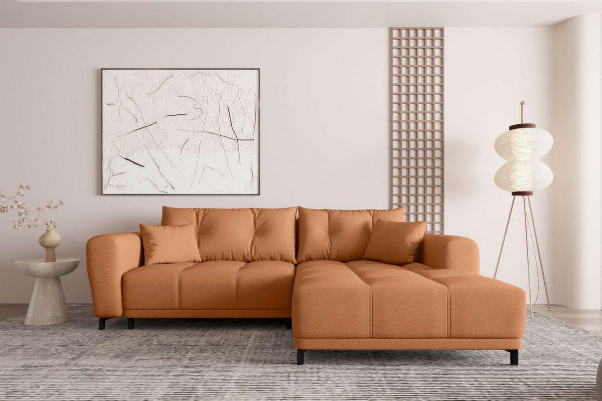 ECKSOFA Massimo Strukturstoff Rostfarben inkl. Schlaffunktion Rechts - Rostfarben/Schwarz, Textil/Metall (246/177cm) - 99rooms
