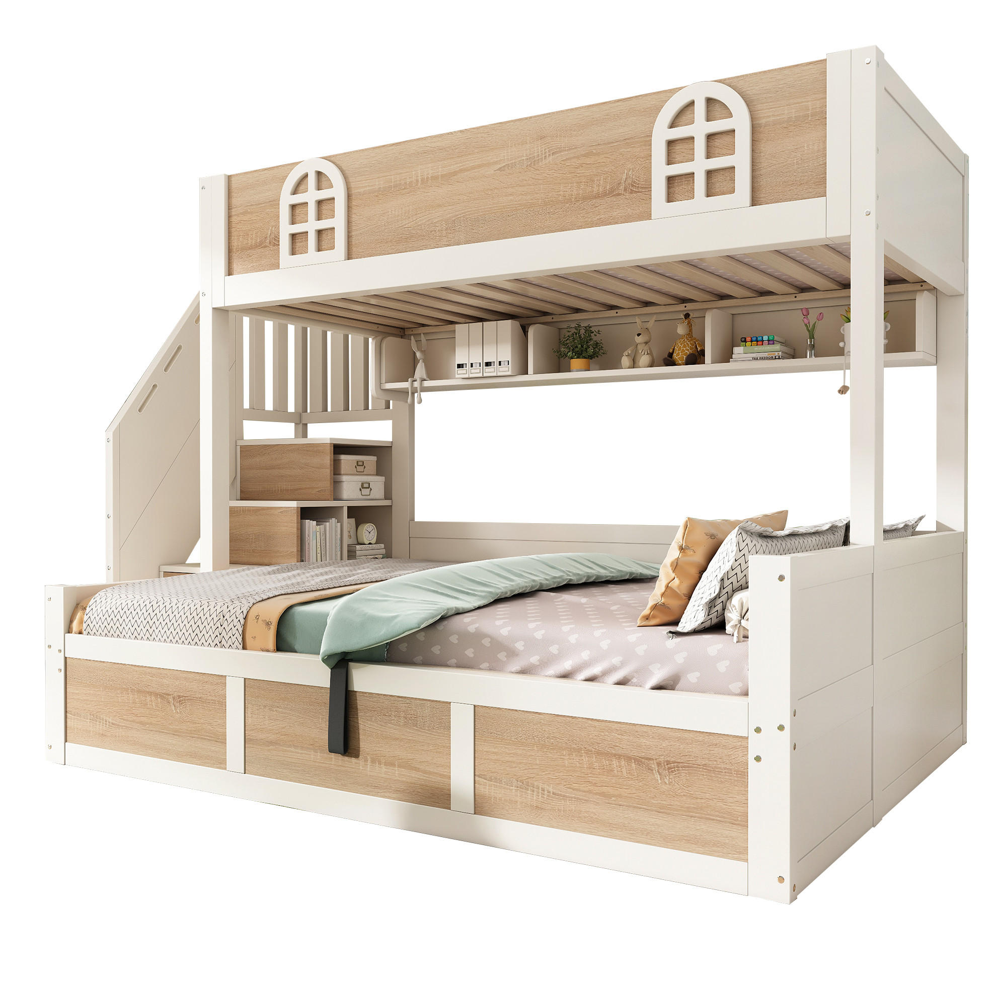 ETAGENBETT 90/200 cm und 140/200 cm Weiß Natur mit hydraulischem Stauraum ohne Matratze - Weiß, Holz (140/200cm) - MIVRAY