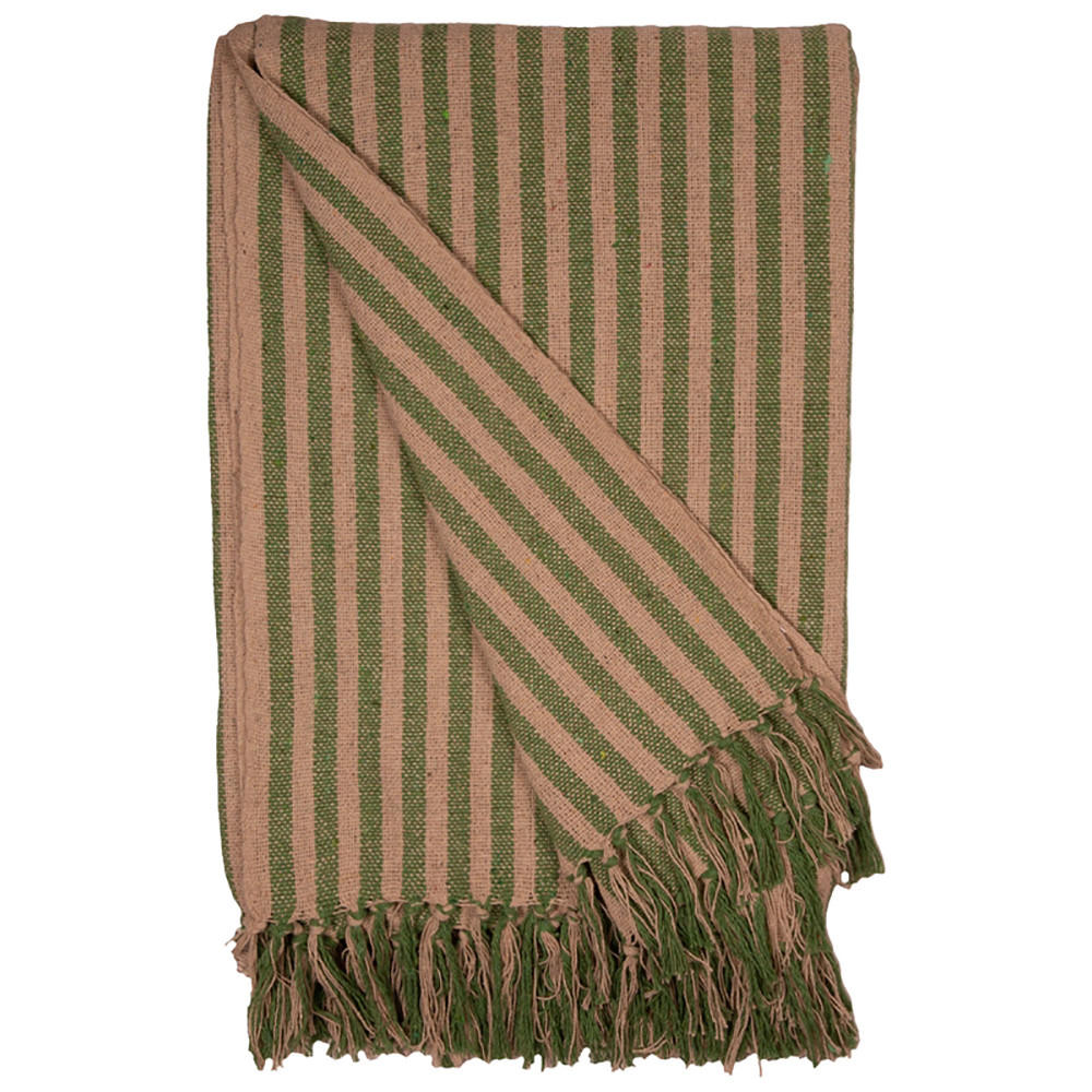 DECKE Streifen Design 130x180 cm, 100% Baumwolle, Grün/Creme - Grün, Textil (130/180cm) - Au Maison