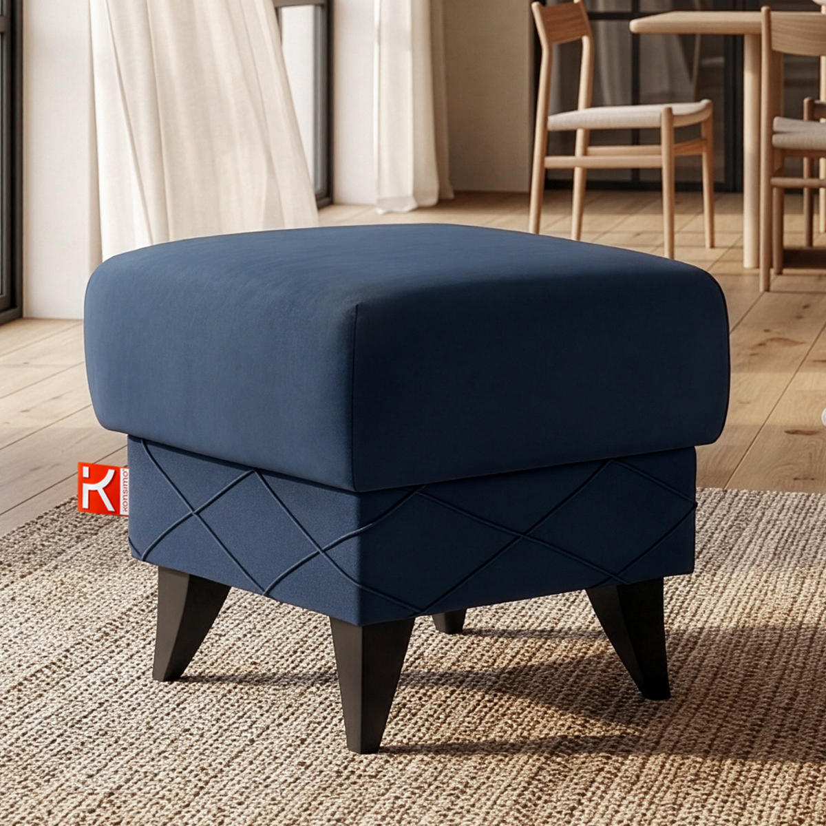 HOCKER GUSTAVO III Fußstütze, Velours, Dunkelblau - Dunkelblau, Holz/Holzwerkstoff (53/49/53cm) - KONSIMO®
