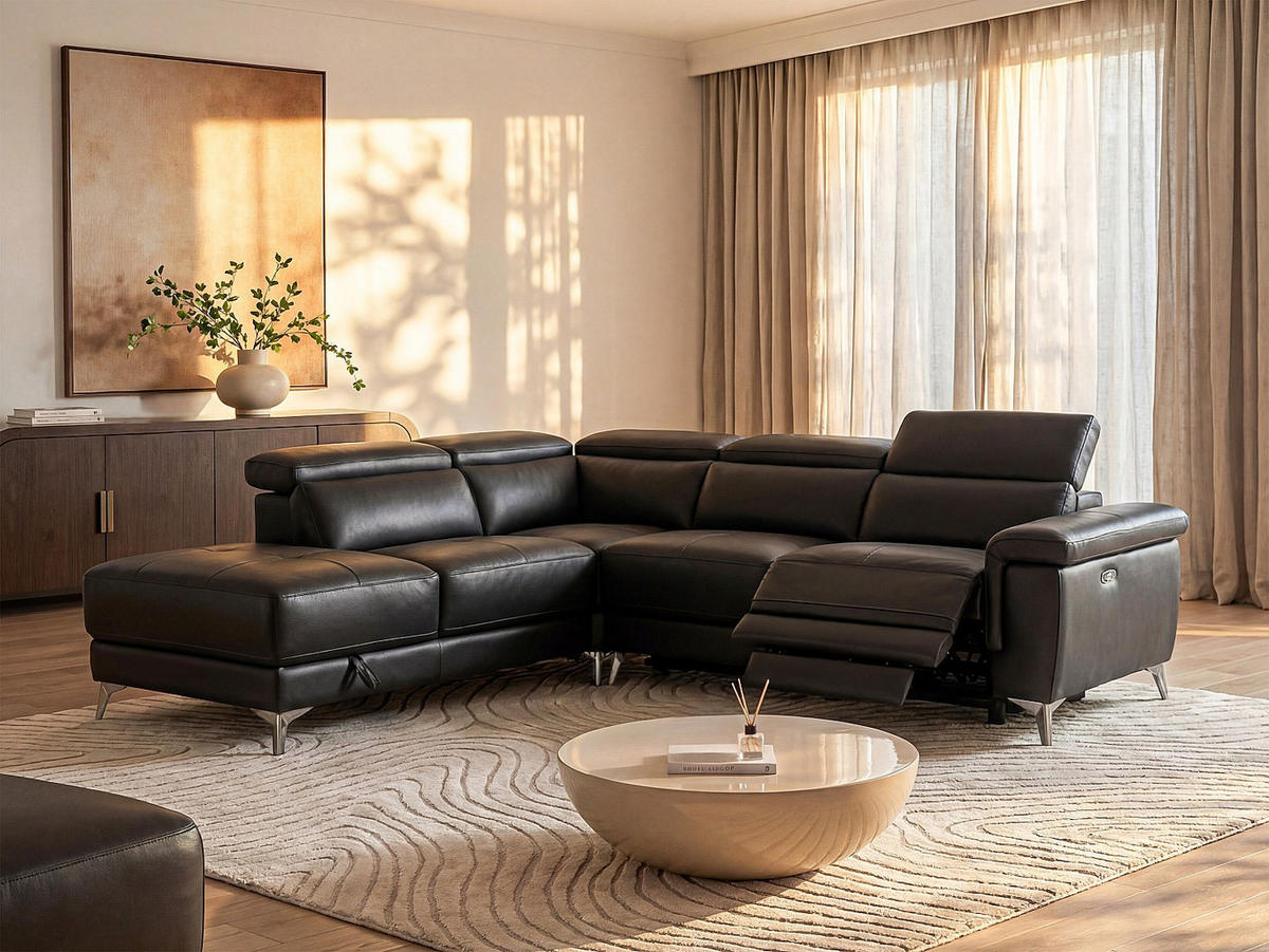 RELAXSOFA - 5 Personen - leder - anthrazitgrau Pascaline - Anthrazit, Leder/Metall (277/78/244cm) - Vente-Unique