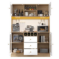 HIGHBOARD in Weiß Küchenschrank mit LED-Lichtleiste und Schubladen für Küche und Wohnzimmer, B140/T40/H185.7 cm - Transparent/Weiß, Glas/Holzwerkstoff (140/185.7/40cm) - STILVORA
