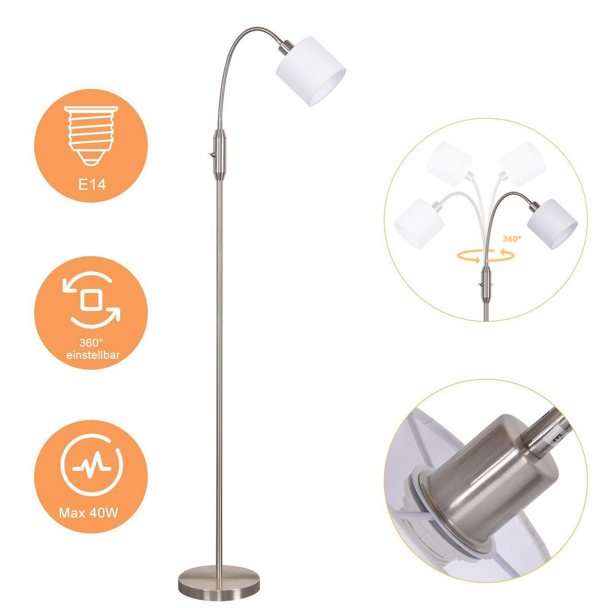 STEHLEUCHTE Hannover 20/20/163 cm - Silberfarben, Metall (30/25/144cm) - Nettlife