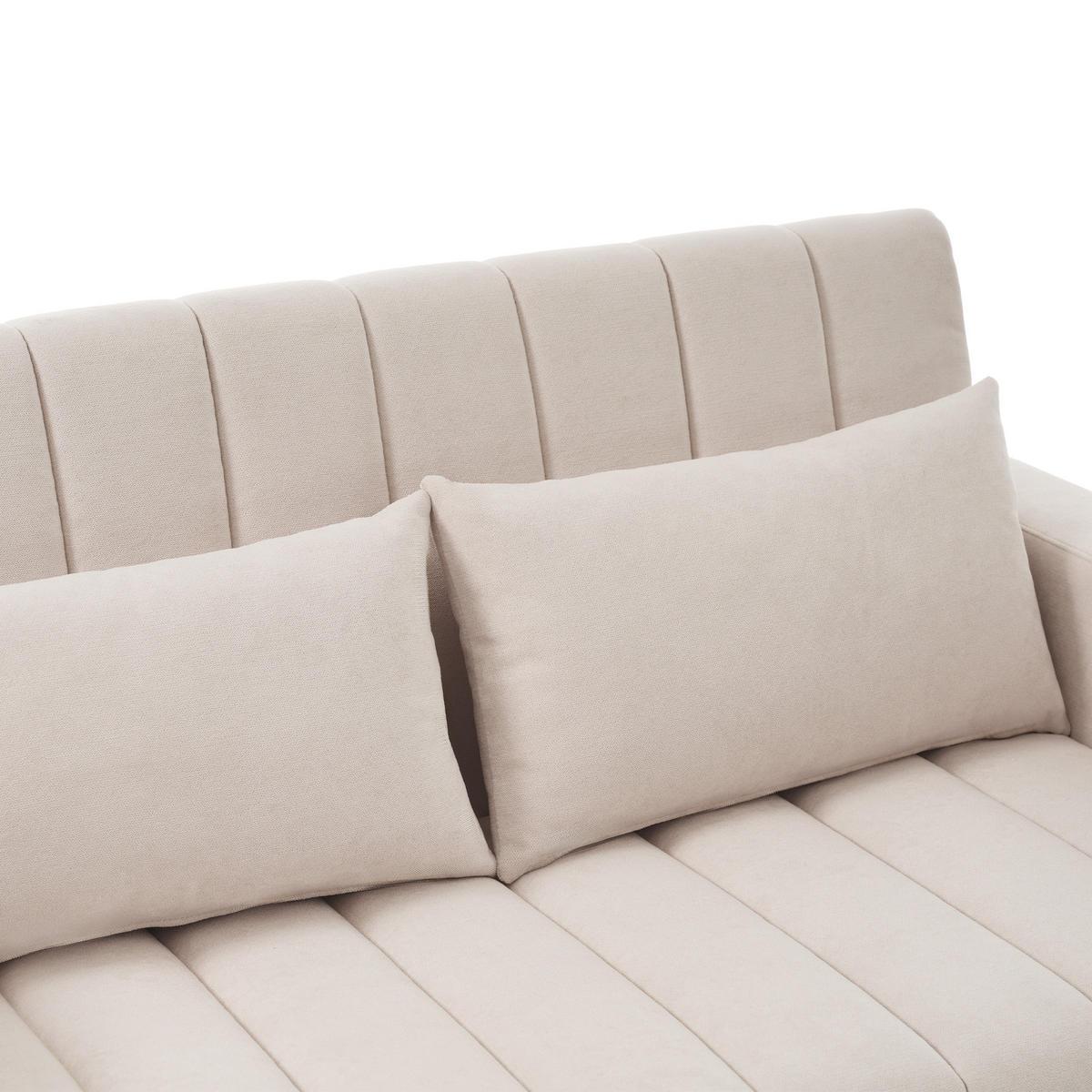 SCHLAFSOFA 2-SITZER Leinen Beige mit Getränkehaltern, Seitentaschen und Kissen - Beige, Holzwerkstoff/Kunststoff (136/84/75.5cm) - WISHDOR
