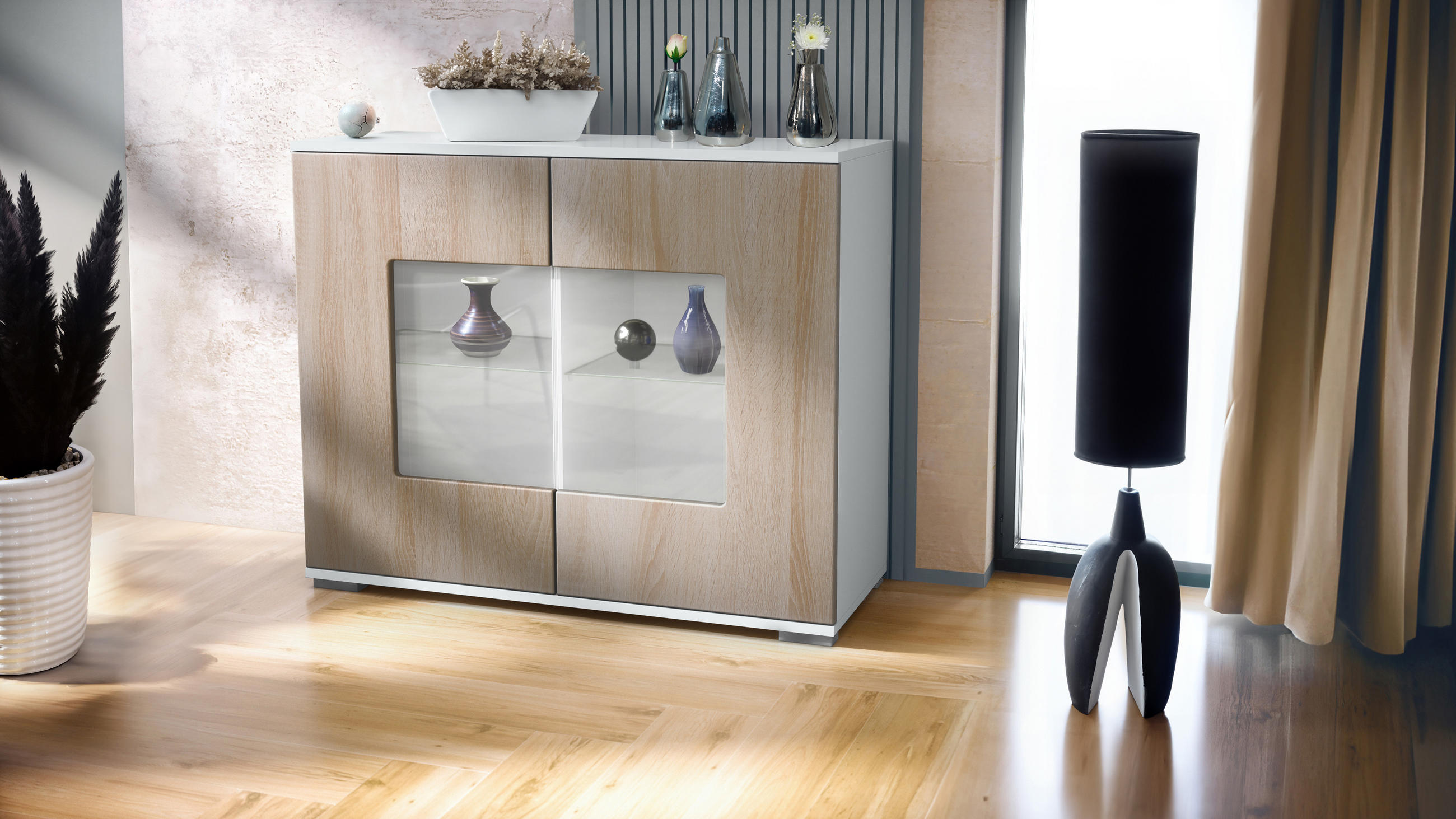 KOMMODE Grömitz Eiche sägerau - Eiche San Remo, Holzwerkstoff (92.5/75.5/35cm) - Vladon