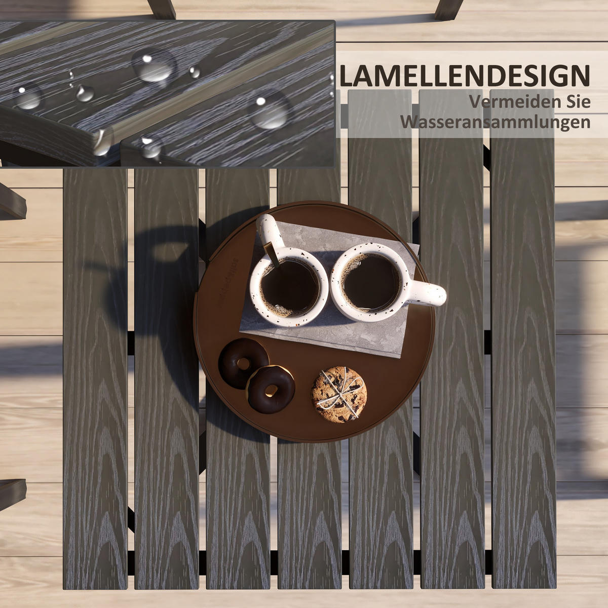 GARTENTISCH, Esstisch für 4 Personen, mit Holzoptik für Terrasse, Alu, Grau - Grau, Metall (70/70/76cm) - Outsunny