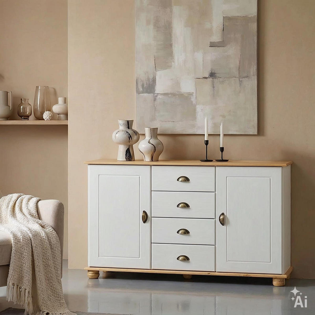 APOTHEKERKOMMODE COLMAR weiß/braun - Weiß/Braun, Holz (133/79/39cm) - IDIMEX