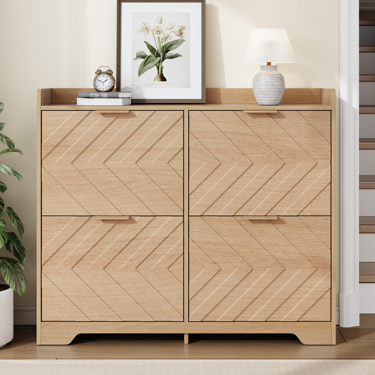 SCHUHSCHRANK aus MDF 105x24x90cm in Natur mit 4 Klappfächern - Naturfarben, Holzwerkstoff (105/90/24cm) - Modfu