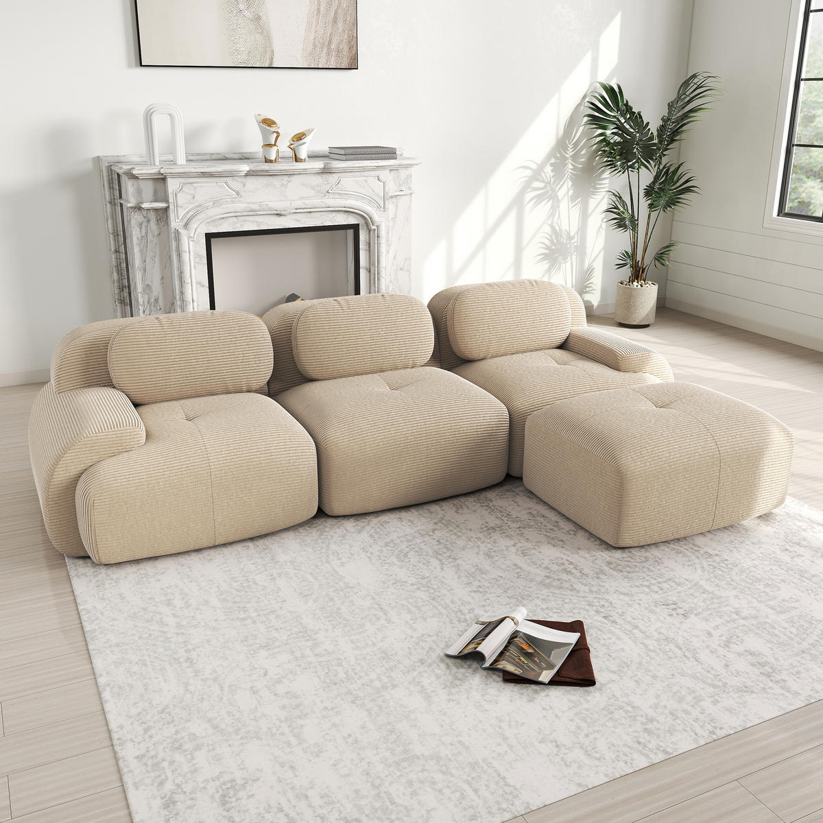 ECKSOFA 298x178x75 cm aus Cordstoff rahmenlos modular mit 1 Ottoman, beige - Beige, Textil (178/298cm) - Luhomfu