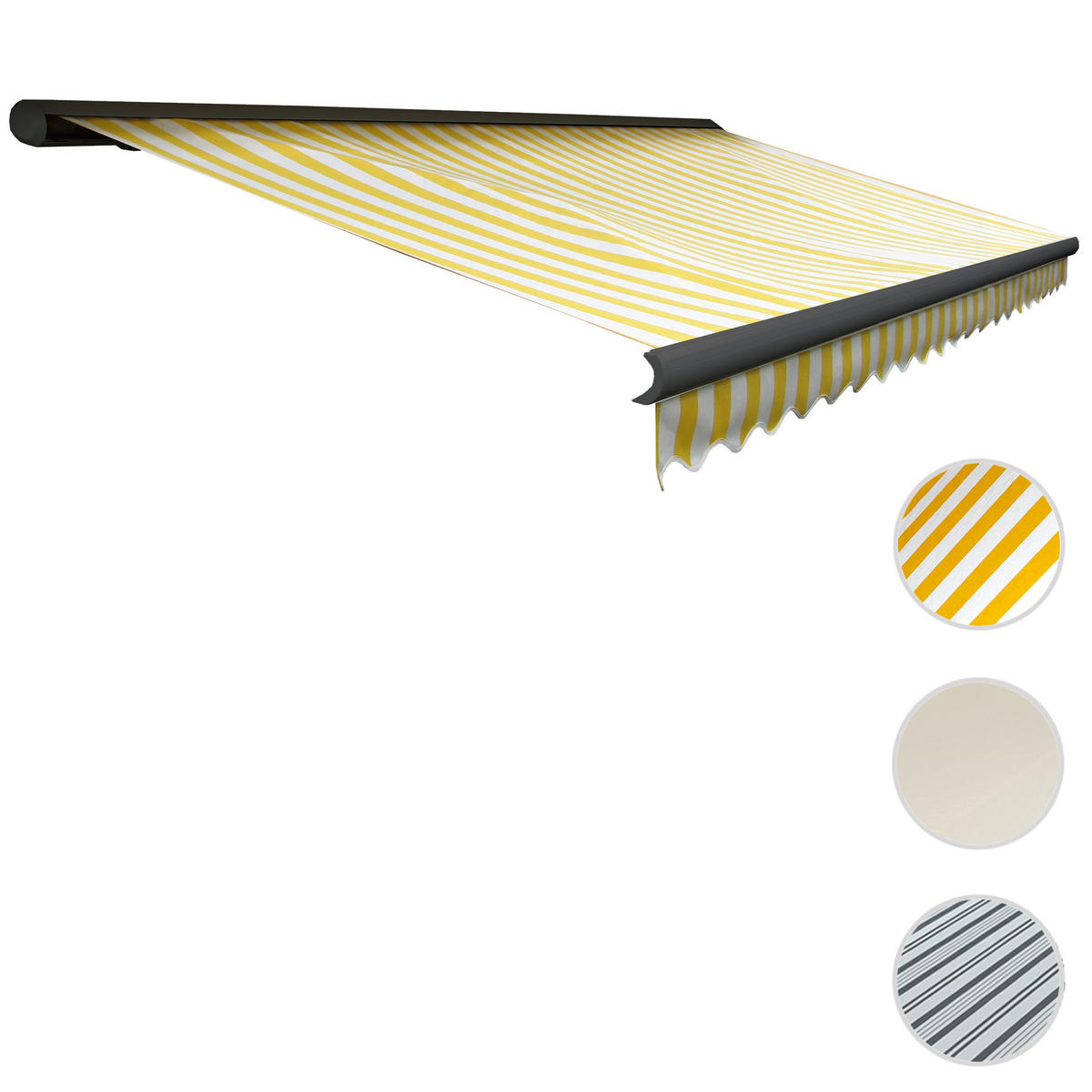 KASSETTEN-MARKISE MIT VOLANT Gelb, Weiß, Anthrazit - Gelb/Anthrazit, Textil (400/23/300cm) - MCW