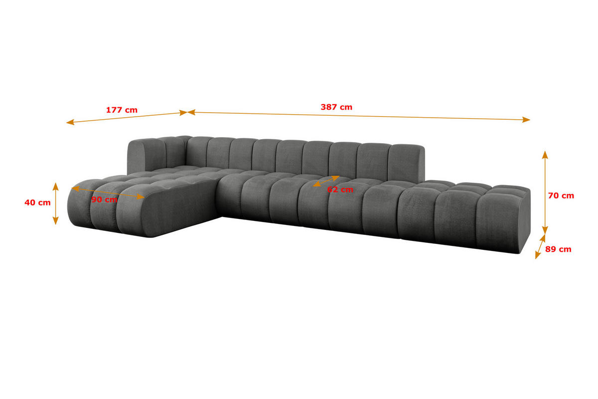 ECKSOFA modulares Sofa Zuvon-L2 - 387x177x70 cm Dunkelgrau - Dunkelgrau, Holzwerkstoff/Textil (387/177cm) - ALTDECOR