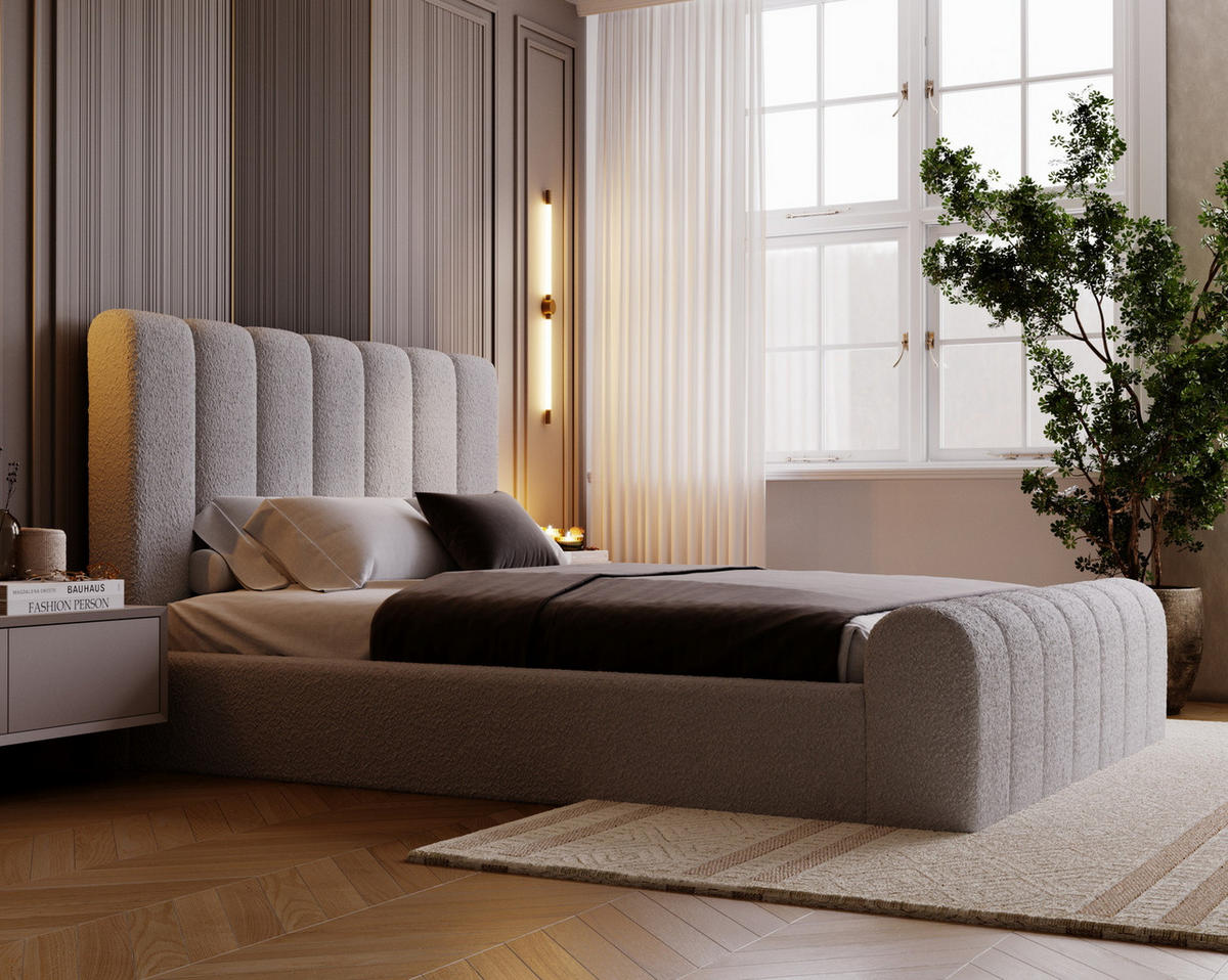 POLSTERBETT 160x200 Valetta mit Bettkasten, Bouclé Hellgrau - Hellgrau, Holz/Textil (160/200cm) - Emporius