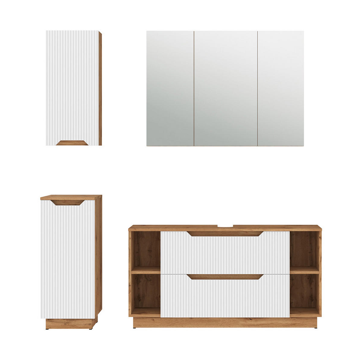 BADMÖBEL-SET Lotta Eiche/weiß gestreift 4 Teile - Eichefarben/Weiß, Holzwerkstoff (119.2/62.5/35cm) - Vicco