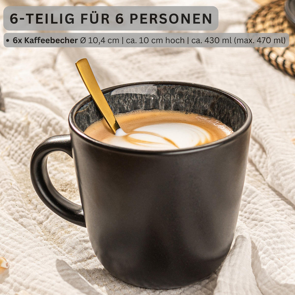 KAFFEEBECHER SET SYDNEY - 6 teilig aus Steingut - Grau, Keramik (0.43L) - Sänger