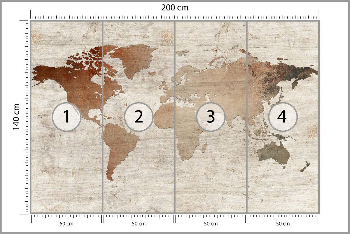 FOTOTAPETE für Wohnzimmer Vintage Karte Holz Hintergrund Retro 200x140 - Beige/Braun, Papier (200/140cm) - Muralo