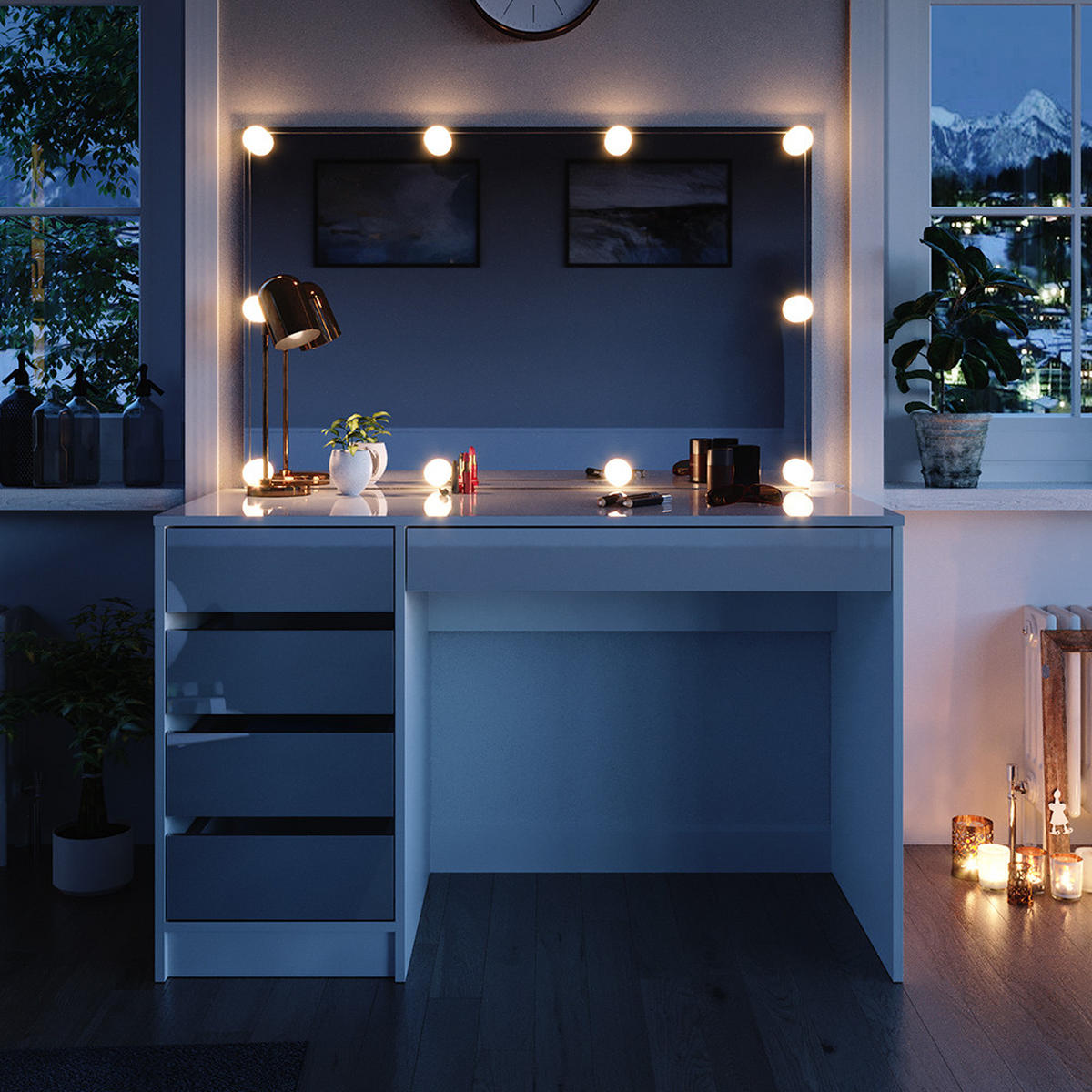 SCHMINKTISCH Sherry Weiß 120 cm mit LED Beleuchtung - Weiß, Holzwerkstoff (120/75/55cm) - Vicco