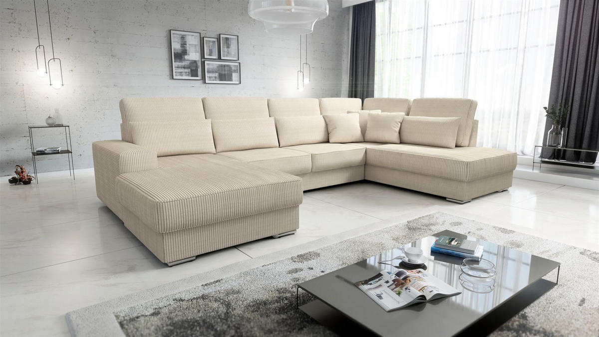WOHNLANDSCHAFT Nevio In Scala - Creme, Holzwerkstoff/Textil (401/88/226cm) - Fun Möbel
