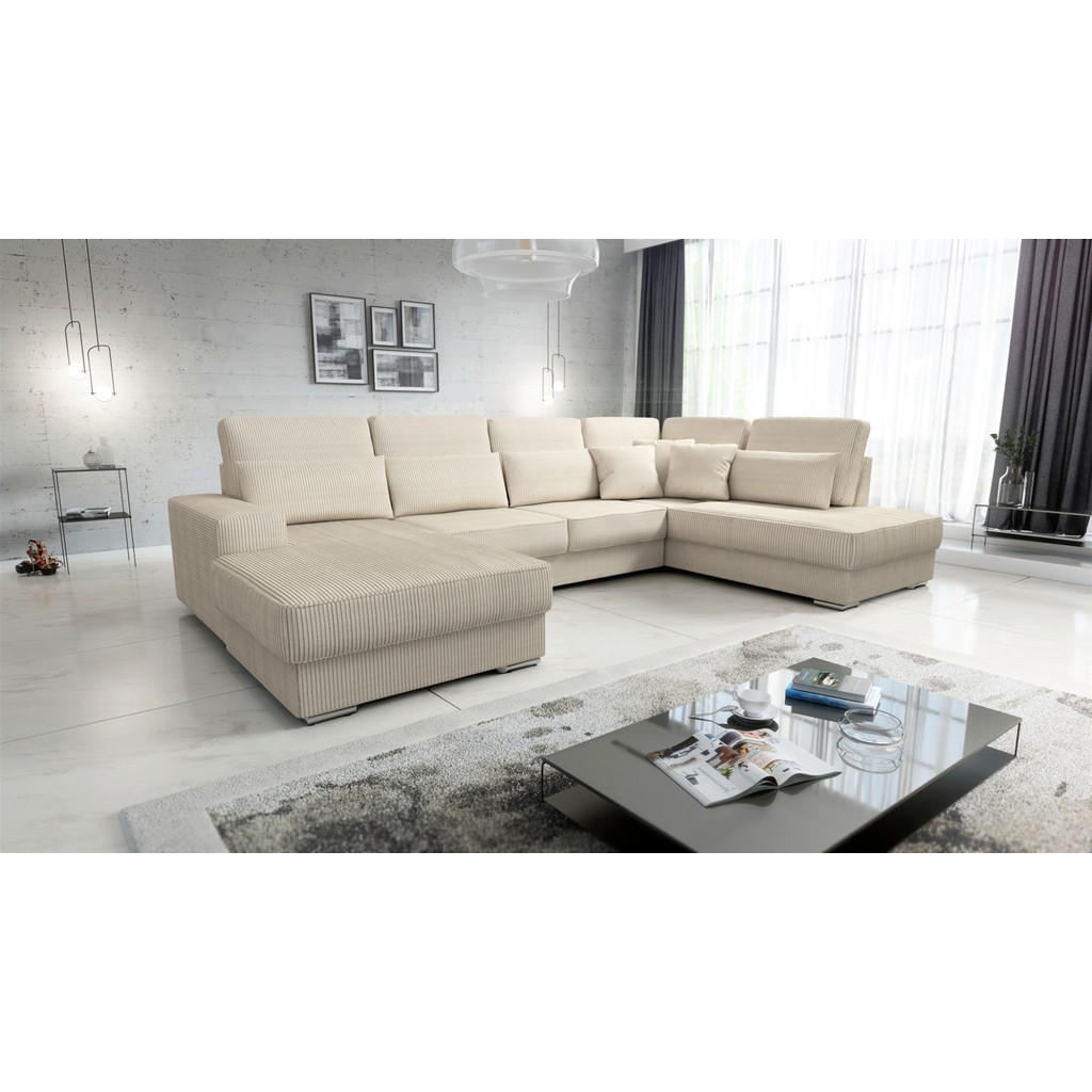 Thumbnail - Fun Möbel Wohnlandschaft, Creme, Textil, Ottomane links, 401x88x226 cm, Wohnzimmer, Sofas & Couches, Wohnlandschaften, W...