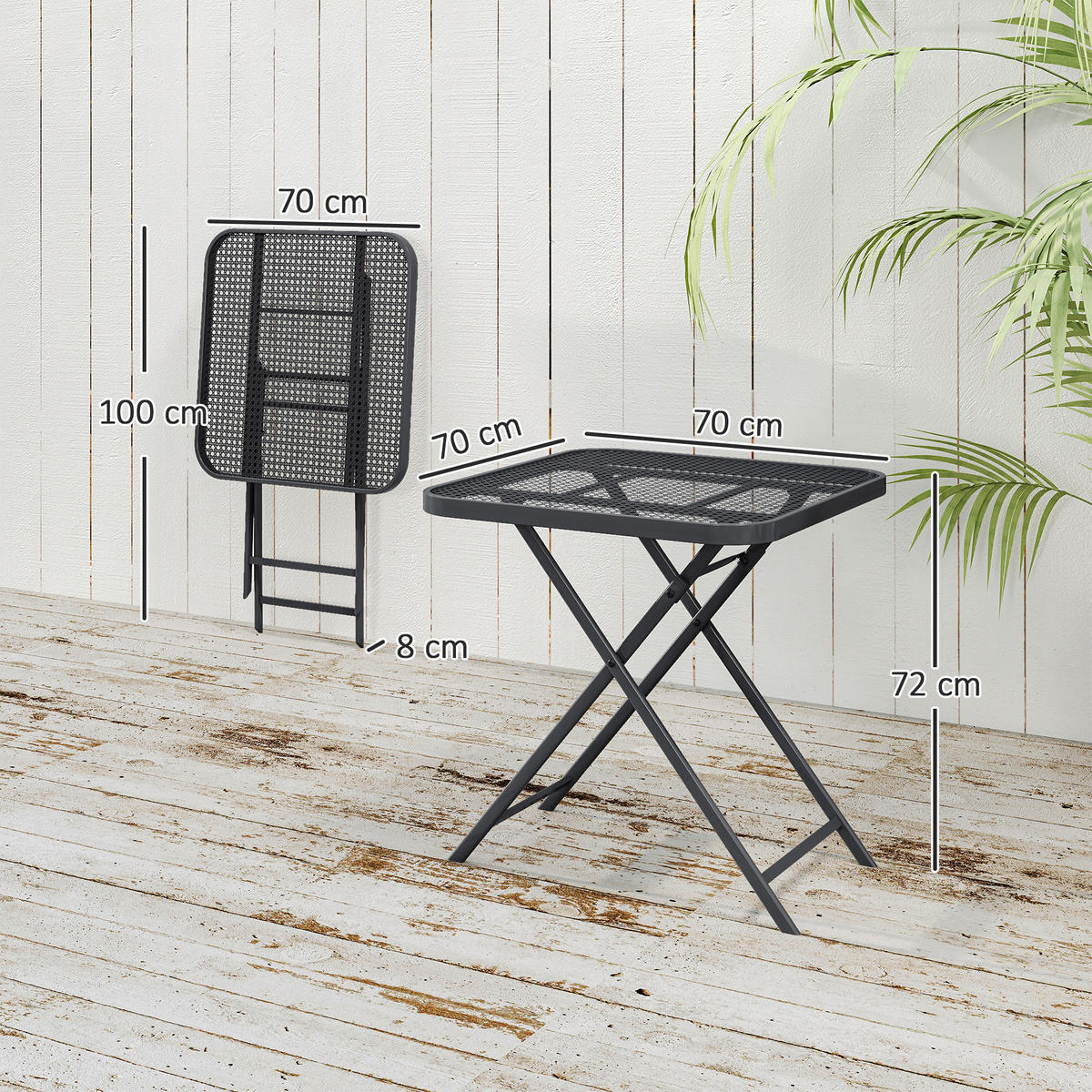 GARTENTISCH DE-07279 klappbar mit Ausschnitt-Design Schwarz - Schwarz, Metall (70/70/72cm) - ComfortXL