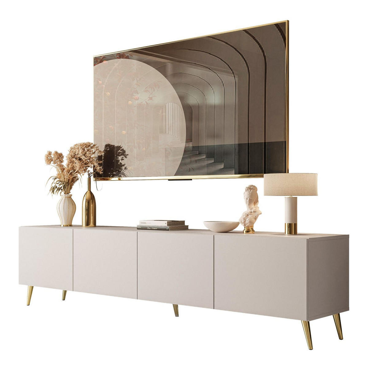 TV-LOWBOARD COLGANTE 200 cm Kaschmir auf Gold Beinen - Kaschmir/Goldfarben, Holzwerkstoff/Metall (200/49/40cm) - Lookway