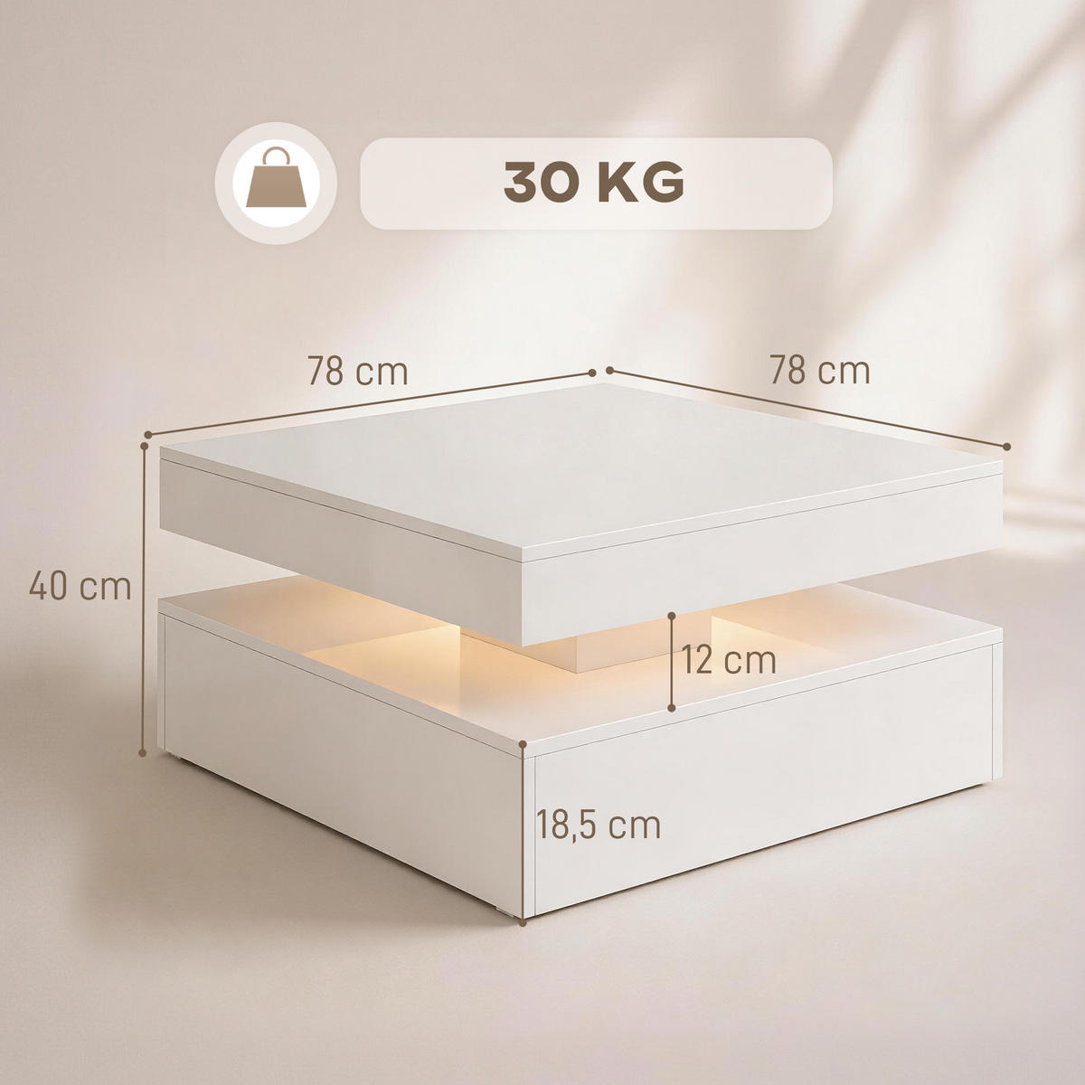 COUCHTISCH MDF Weiß - Weiß Hochglanz, Holzwerkstoff (78/78/40cm) - HOMCOM