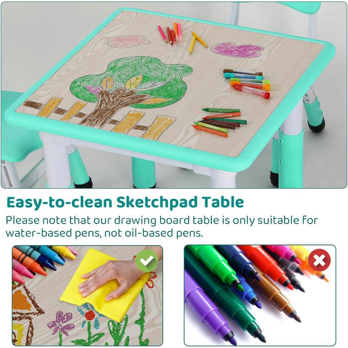 KINDERTISCH mit 2 Stühlen 3-teiliges Set höhenverstellbar Minzgrün - Multicolor, Kunststoff (60/60/60cm)