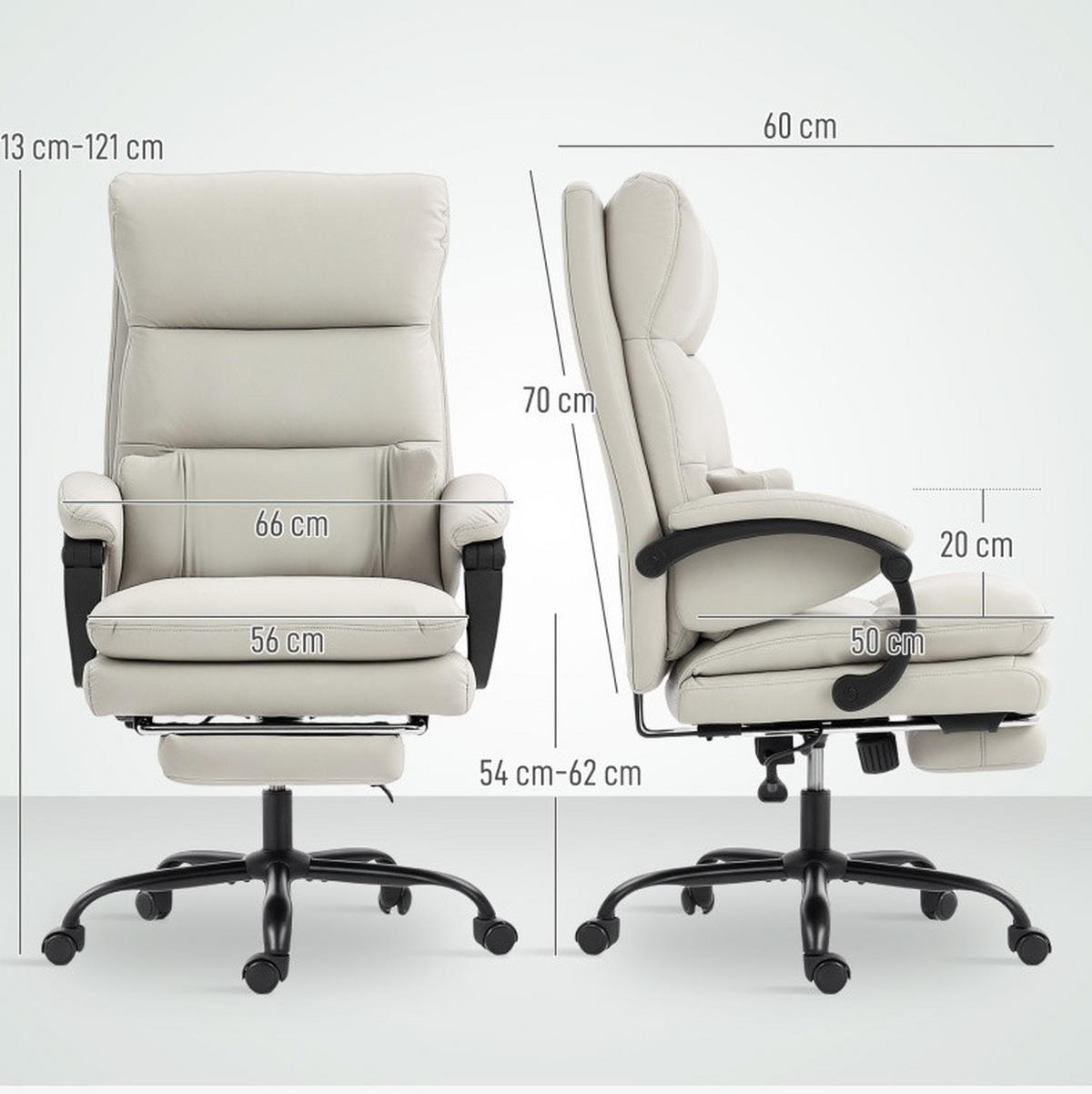 GAMINGSTUHL 66/60/113-121 cm, höhenverstellbar und neigbar, mit Fußstütze, Kunstleder, hellgrau - Hellgrau, Kunststoff (60/121/66cm) - Redom