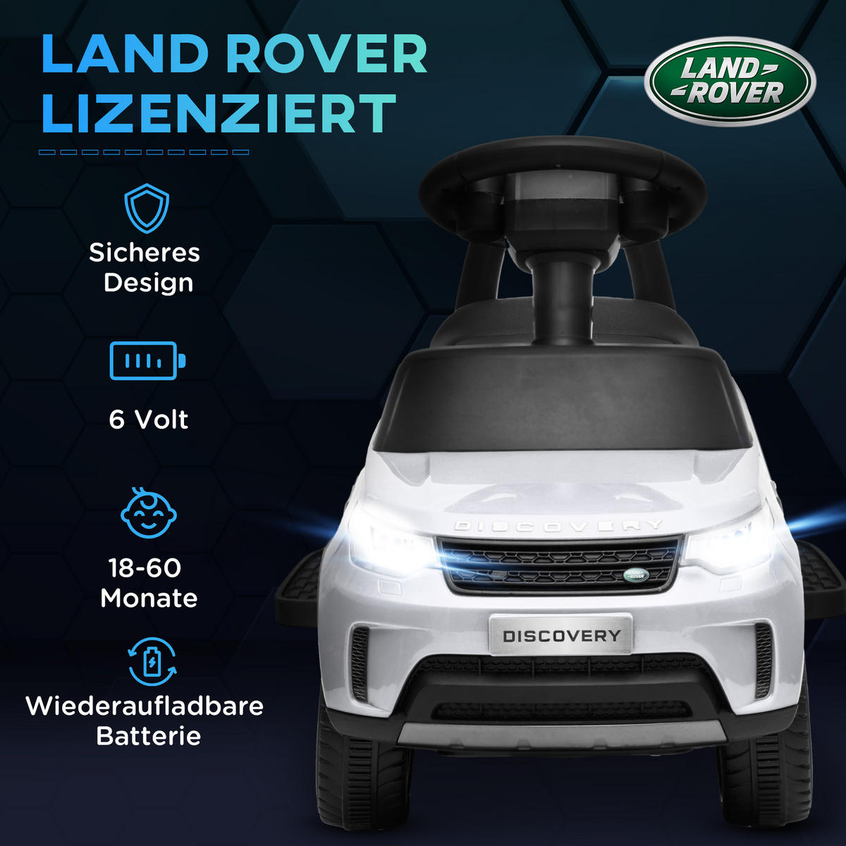 LAND Rover Kinder Elektroauto 2 in 1 6V Kinderauto mit Rutschmodus, Musik - Weiß, Metall (65/43/40cm) - AIYAPLAY