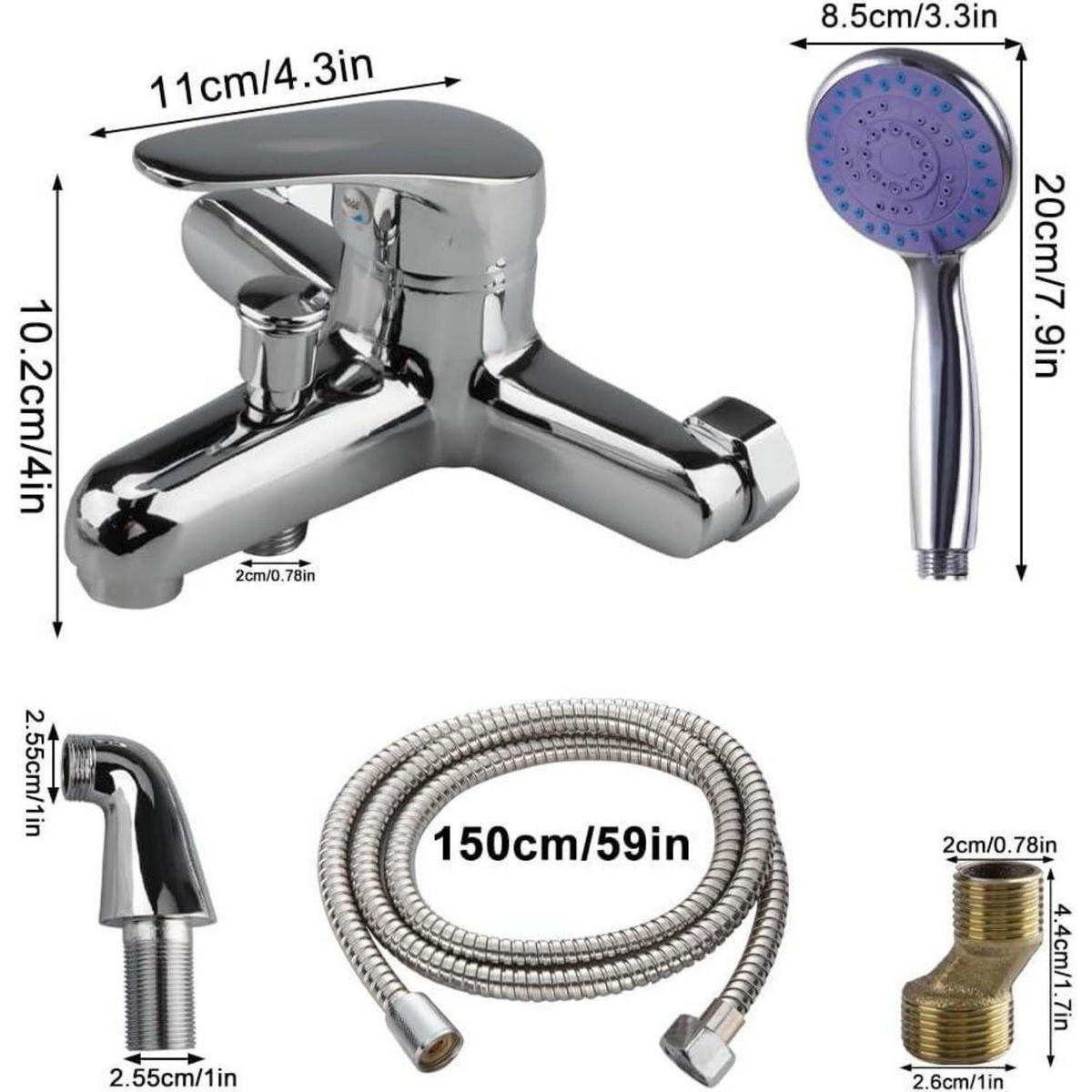 BADEWANNENARMATUR Wandmontage Einhandmischer mit Duschfunktion - Multicolor, Metall (8/2.5/20cm)