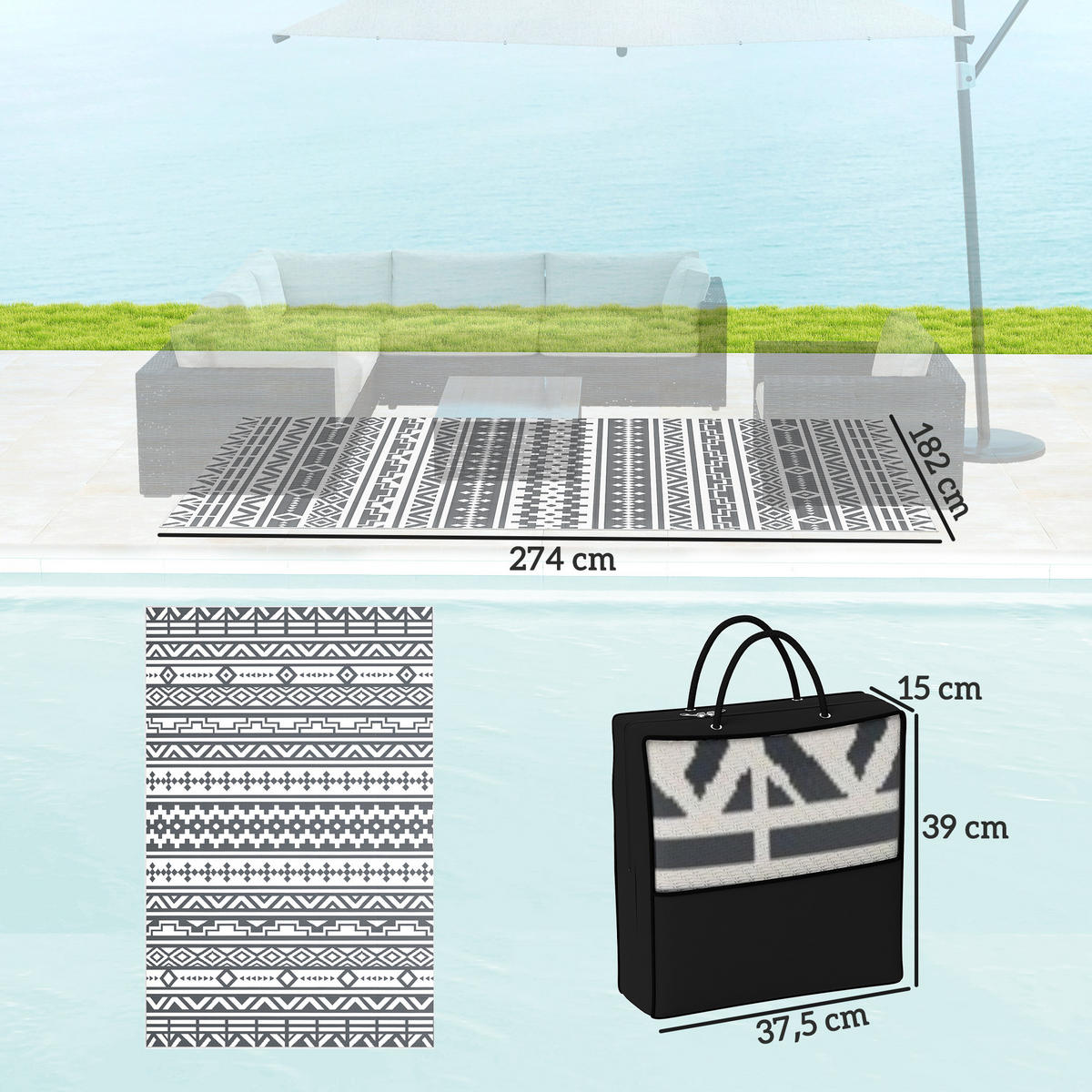 OUTDOORTEPPICH, Wetterfest - Dunkelgrau, Kunststoff (274/182cm) - Outsunny