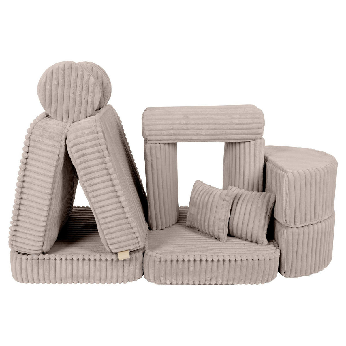 KINDERSOFA Pocket Max modular 12-tlg. aus Plüschcord in Kieselbeige - Trüffeleichefarben, Textil (120/25/60cm) - MeowBaby