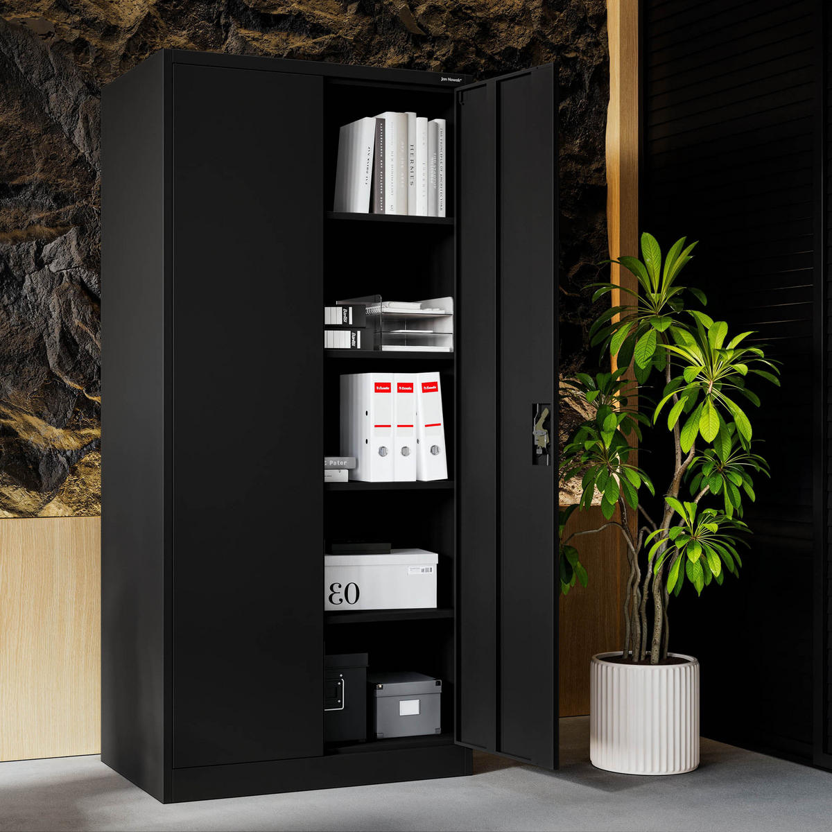 AKTENSCHRANK JAN H D600 - Schwarz, Metall (90/195/60cm) - Jan Nowak
