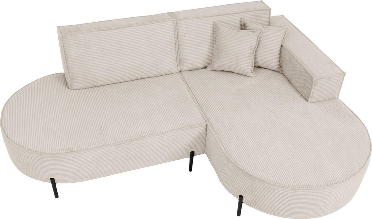 ECKSOFA Hana Loft 3-Sitzer Ecke Rechts, Cordstoff Chenille, Creme 241/80/168 cm - Creme/Schwarz, Textil/Metall (241/168cm) - WFL GROUP