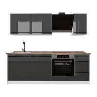 KÜCHENZEILE R-Line, Anthrazit Hochglanz/Weiß, 220 cm Arbeitsplatte Goldkraft Eiche - Schwarz Hochglanz/Weiß, Holzwerkstoff (220/81.6/60cm) - Vicco