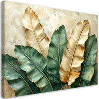 WANDBILD, Grüne und beige tropische Blätter (3D) - Grün, Textil (90/60cm) - Feeby