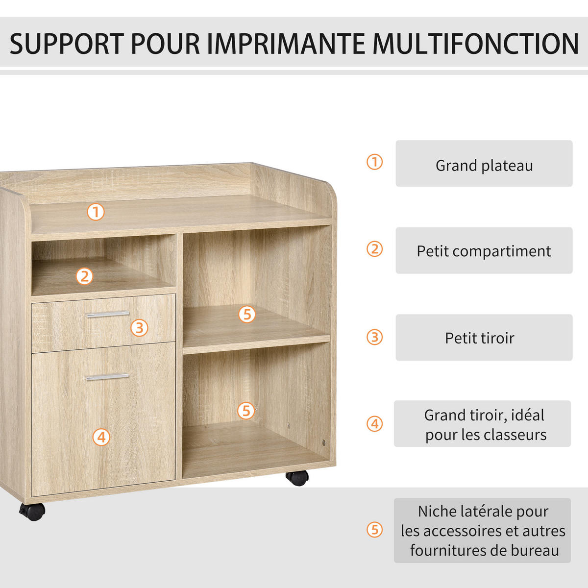 ROLLCONTAINER DE-14405 Eiche hell - Eichefarben, Holzwerkstoff (40/72/80cm) - ComfortXL