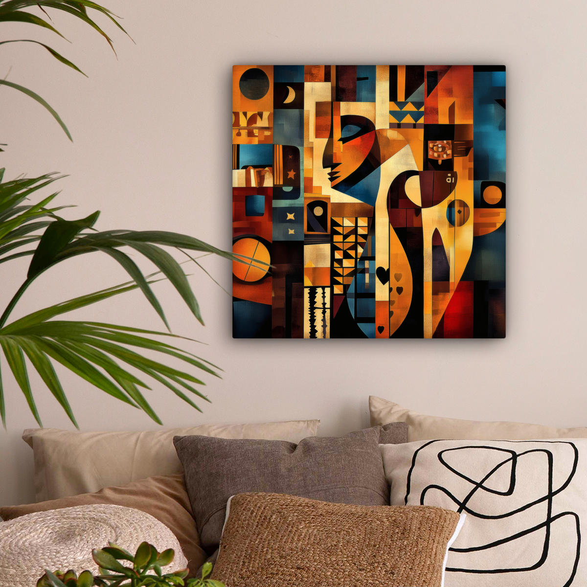 LEINWANDBILD Figuren - Abstrakt - Symbole 50x50 cm - Terracotta, Textil (50/50cm) - MuchoWow