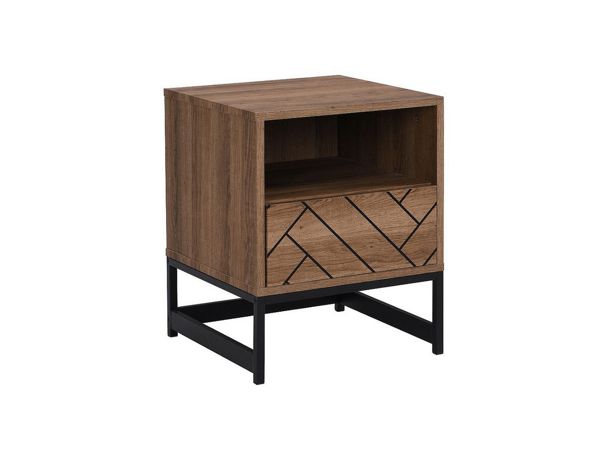2ER-SET Nachttische mit 1 Schublade & 1 Ablage - MDF & Stahl - Holzfarben & Schwarz - CARATANA - Naturfarben, Holz (40/50/40cm) - Vente-Unique