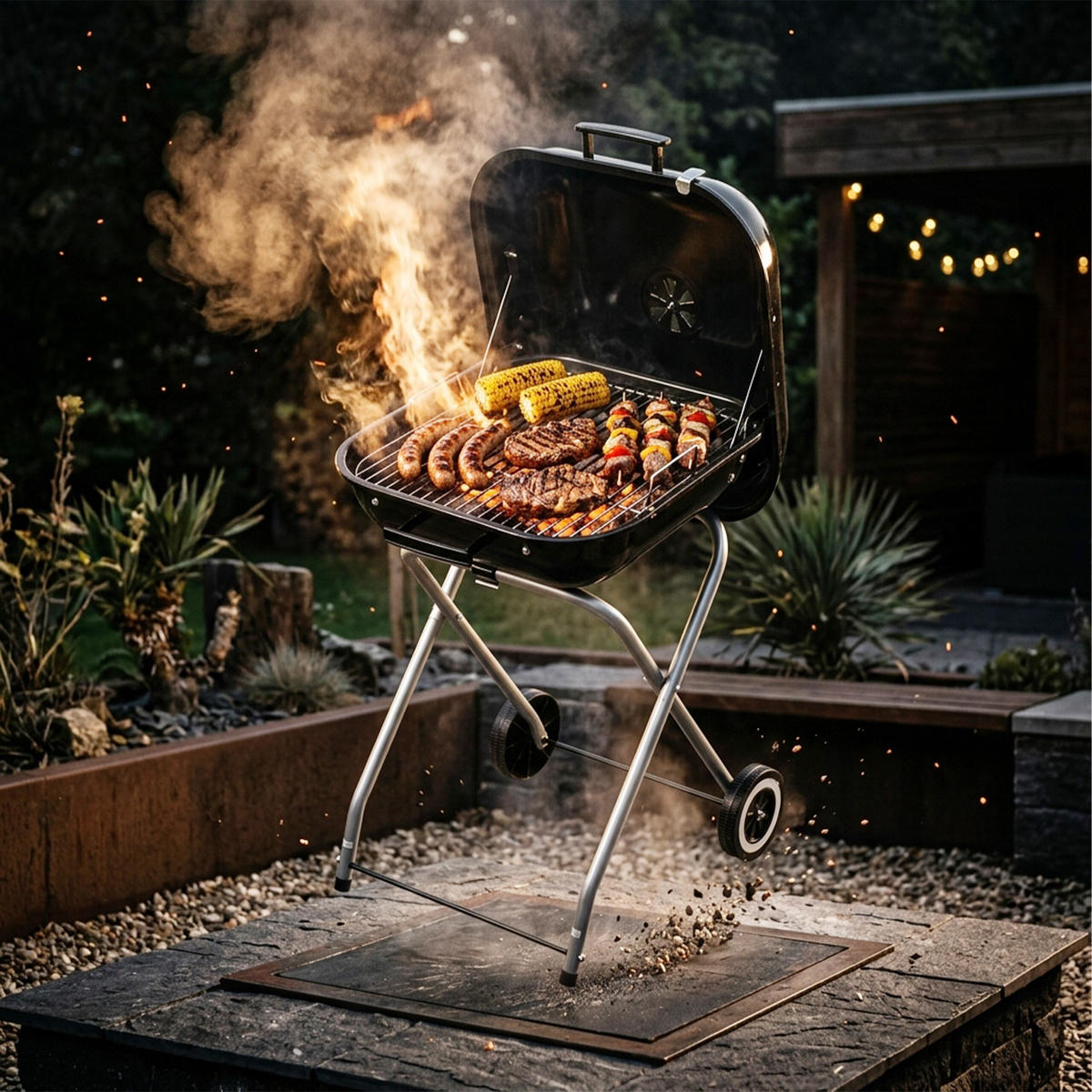 HOLZKOHLEGRILL - Schwarz, Kunststoff/Metall (47/81/54cm) - Relaxdays
