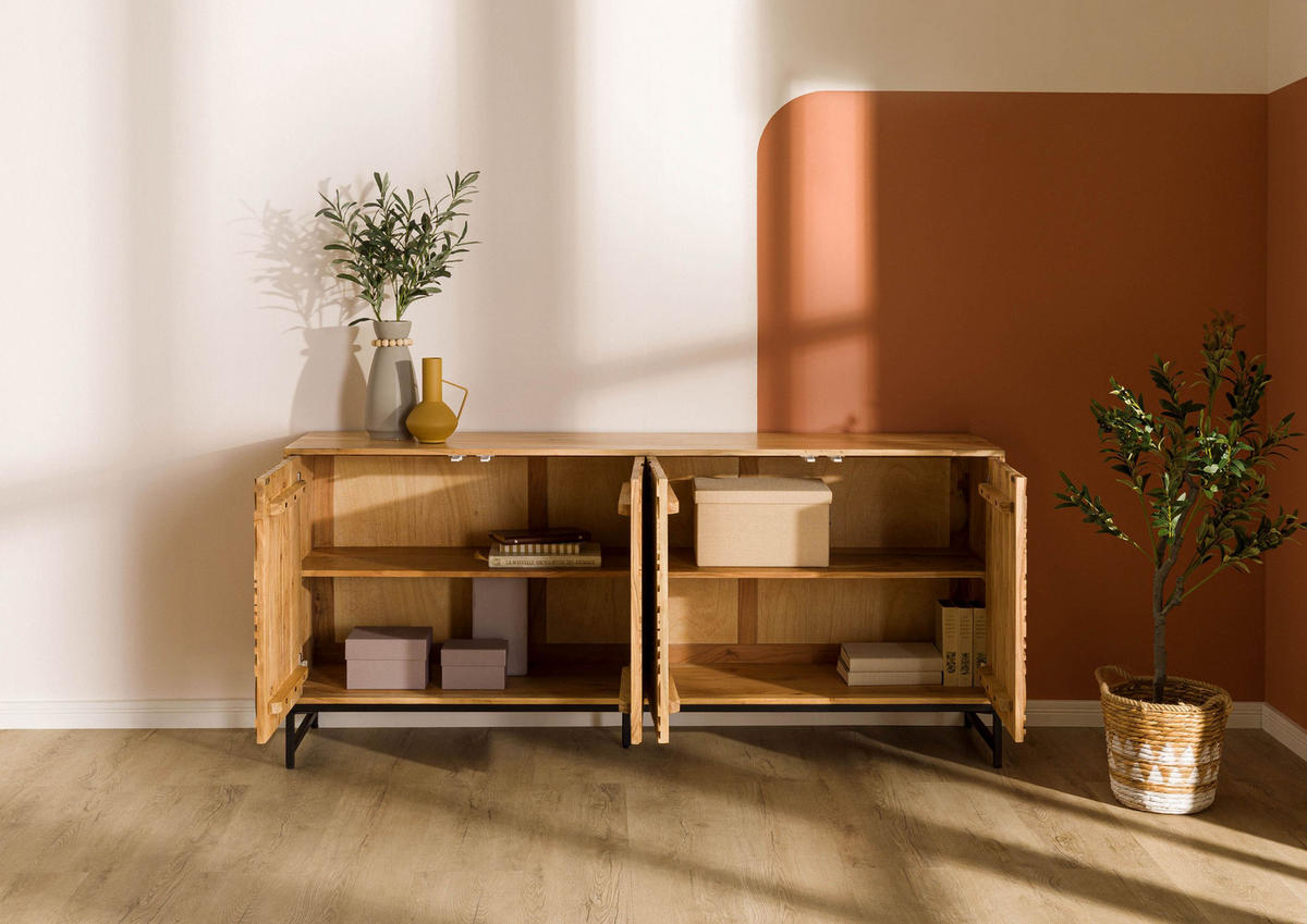 SIDEBOARD Akazie 180x40x80 natur lackiert MARRAKESCH #116 - Braun, Holz (180/80/40cm) - Massivmoebel24