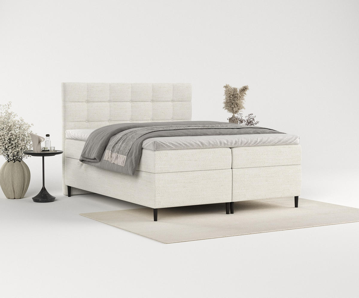 BOXBETT Urbaneo Creme 180/200 cm mit Taschenmatratze und Topper - Creme/Schwarz, Holz/Holzwerkstoff (180/200cm) - Maison de Reve