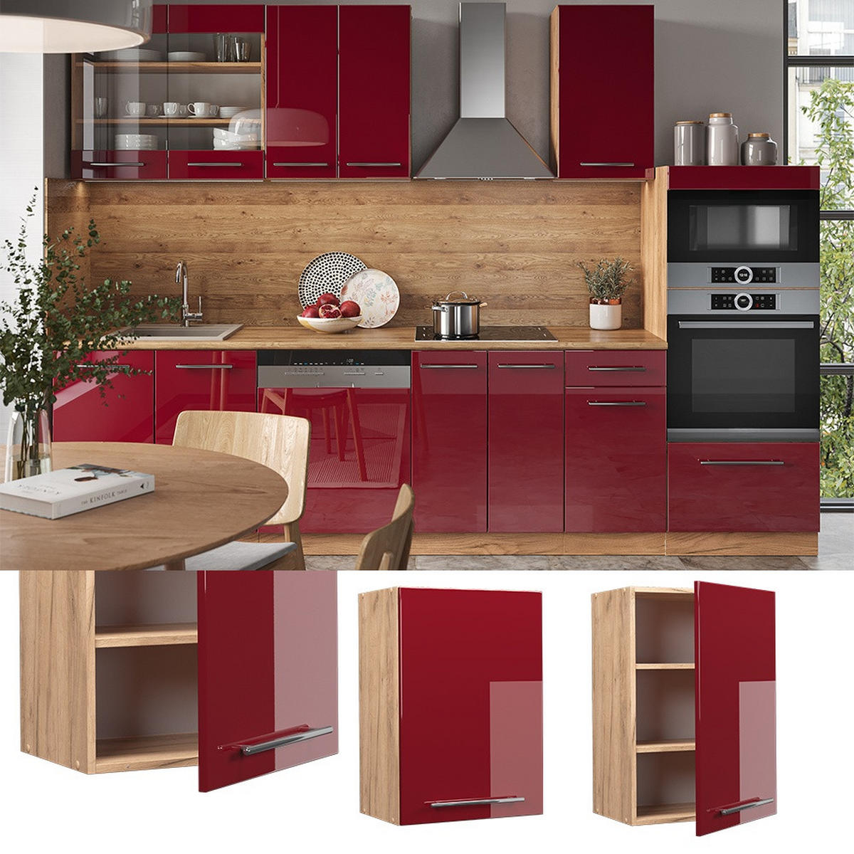 DULAP DE PERETE Fame-Line Bordeaux lucios ridicat 50 cm - stejar miere/bordo, compozit lemnos (50/72/34.1cm) - Vicco