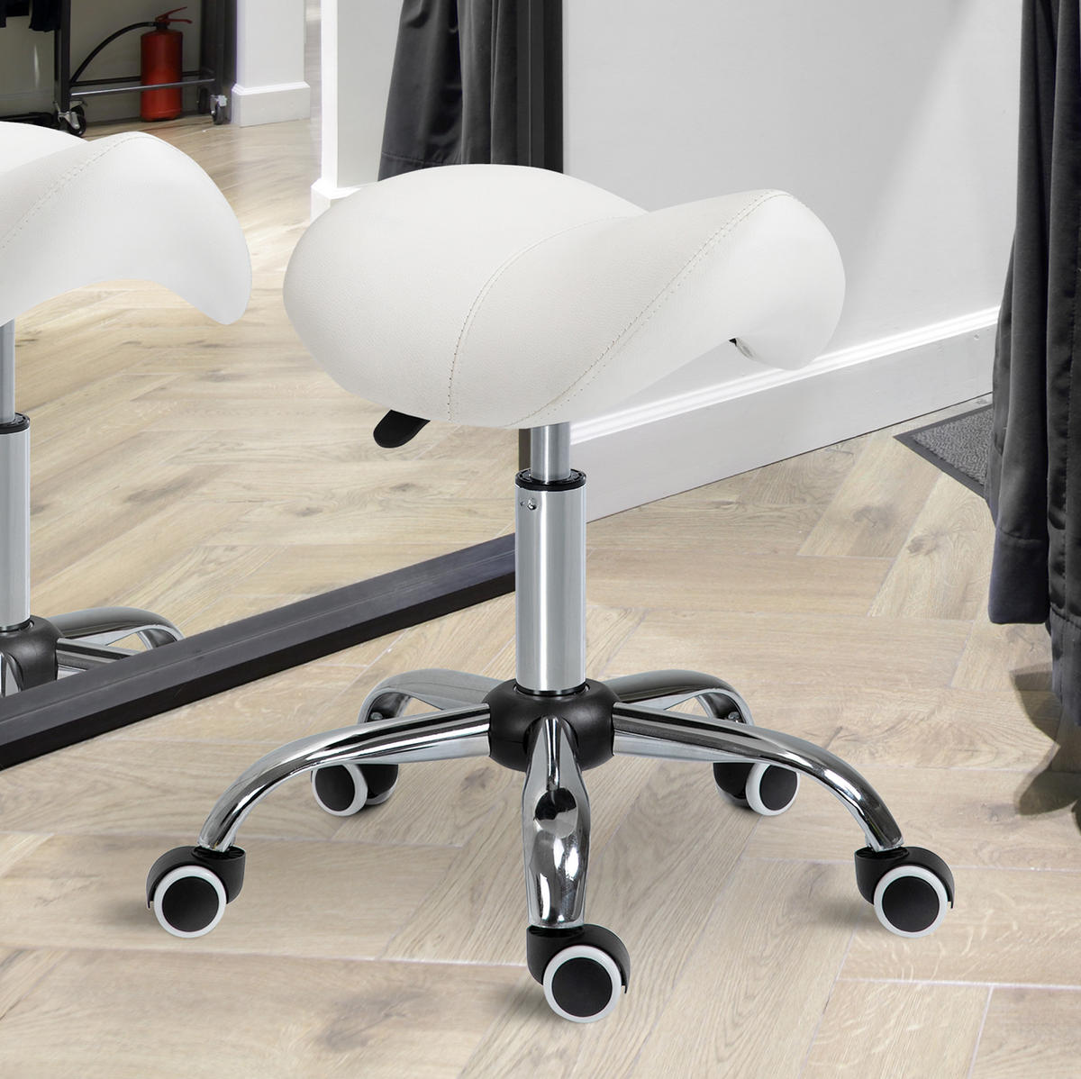 ROLLHOCKER höhenverstellbar 49 - 61 cm Weiß - Weiß, Kunststoff (53/49/52cm) - Meubliv