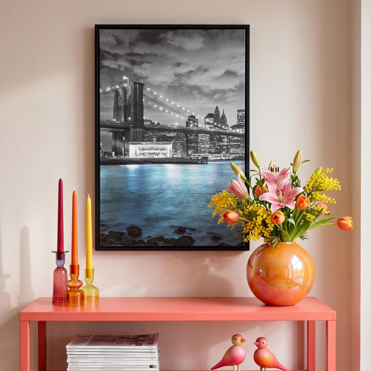 LEINWAND Bilder mit Rahmen - New York - Skyline - Stadt - Blau - 40x60 - Blaugrau, Textil (40/60cm) - MuchoWow