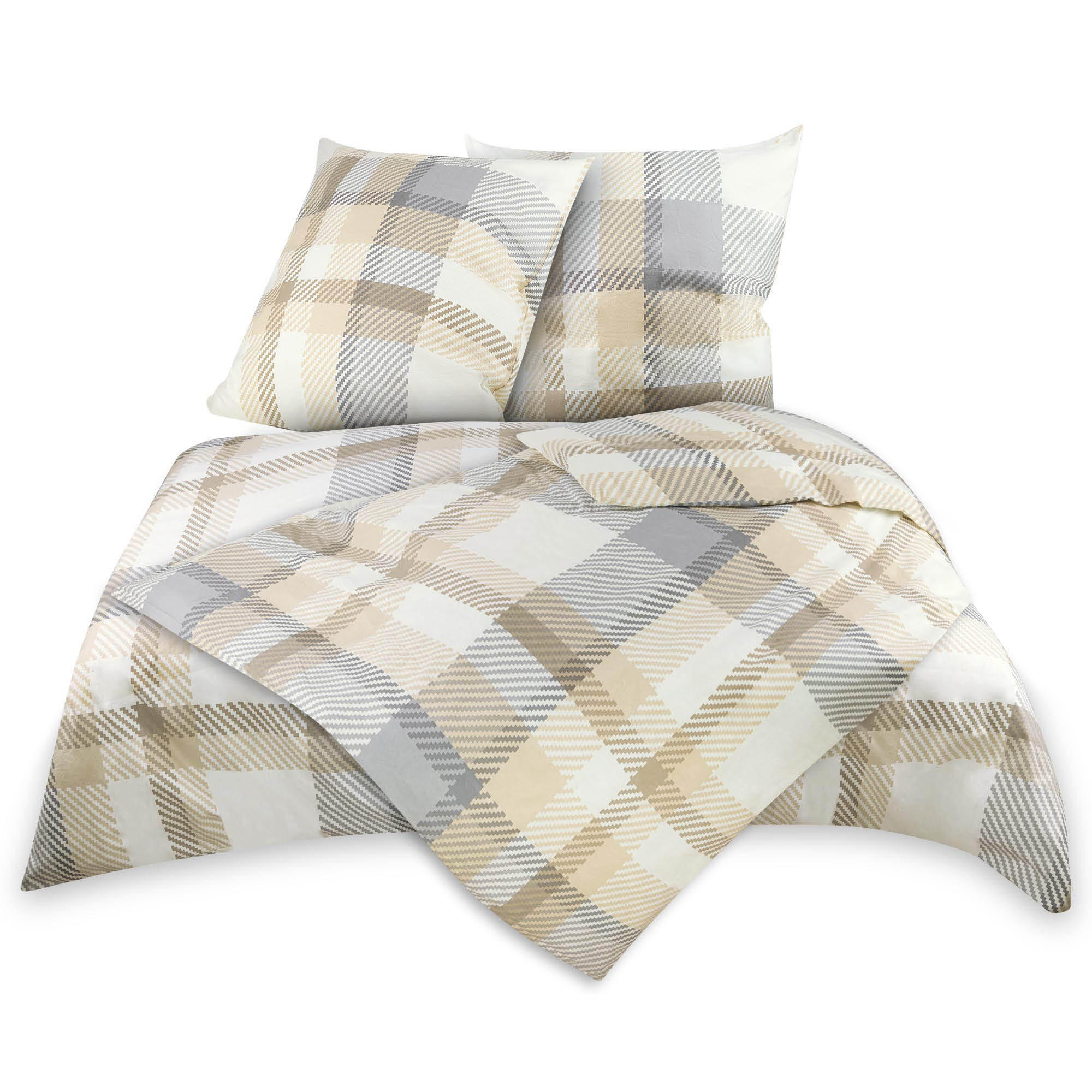 BETTWÄSCHE Mira Biber 135x200cm Beige 4tlg - Beige, Textil (135/200cm)