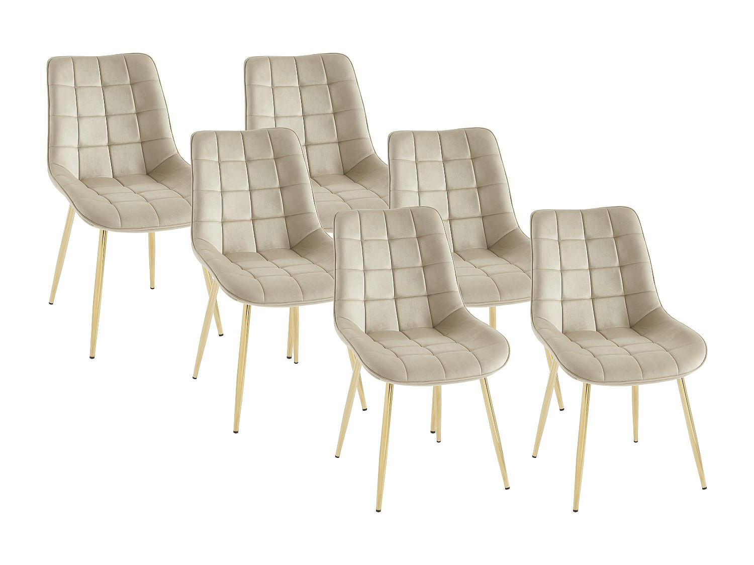 POLSTERSTUHL 6er-Set - Samt & goldfarbenes Metall - Beige - OLLUA - Beige, Textil (60/87/49.5cm) - Vente-Unique
