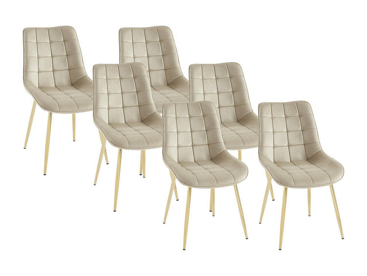 POLSTERSTUHL 6er-Set - Samt & goldfarbenes Metall - Beige - OLLUA - Beige, Textil (49.5/87/60cm) - Vente-Unique