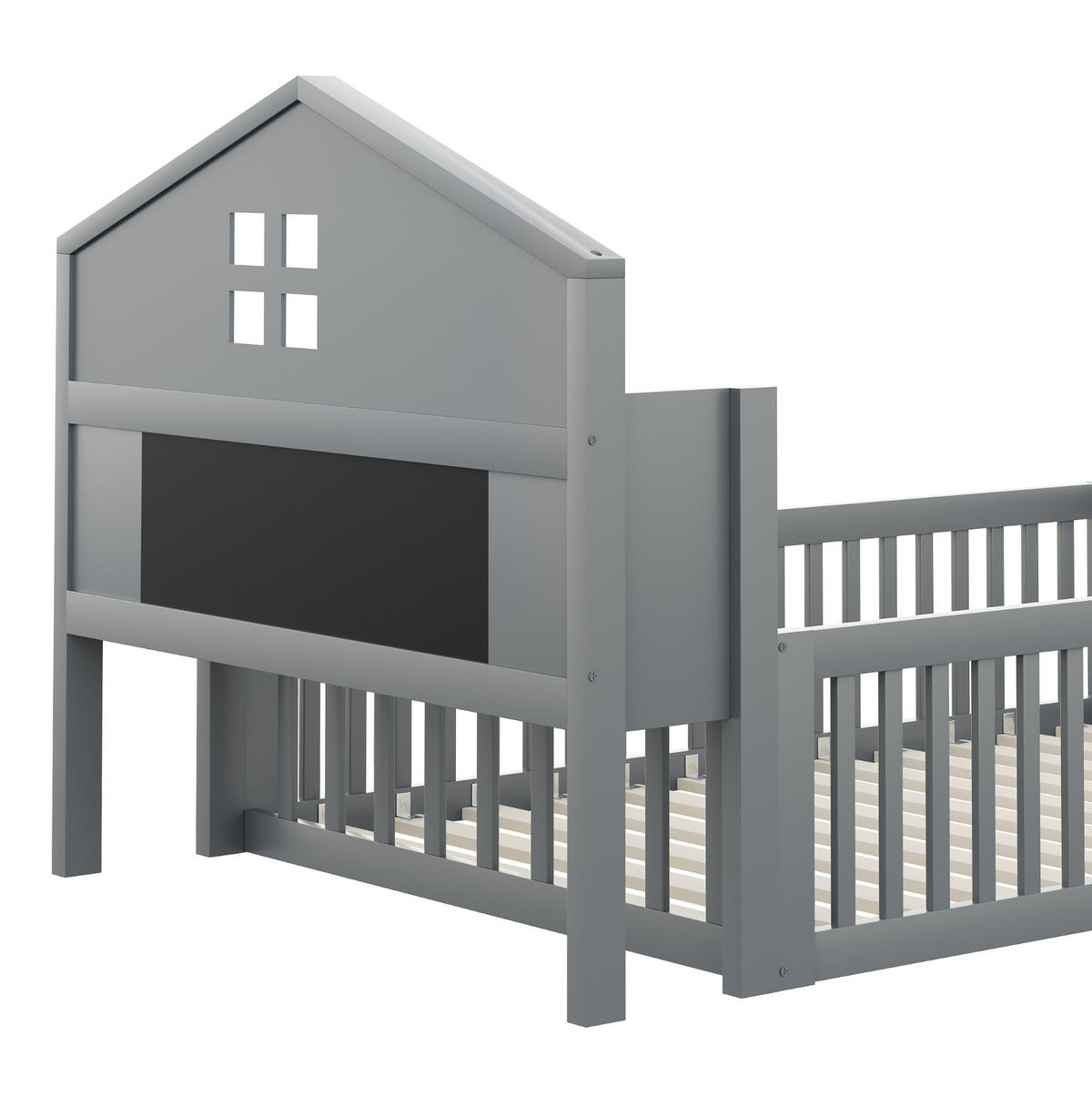 KINDERBETT 90/200 cm Grau aus Massivholz mit Stauraum und Kreidetafel - Grau, Holz (90/200cm) - OKMYHOME